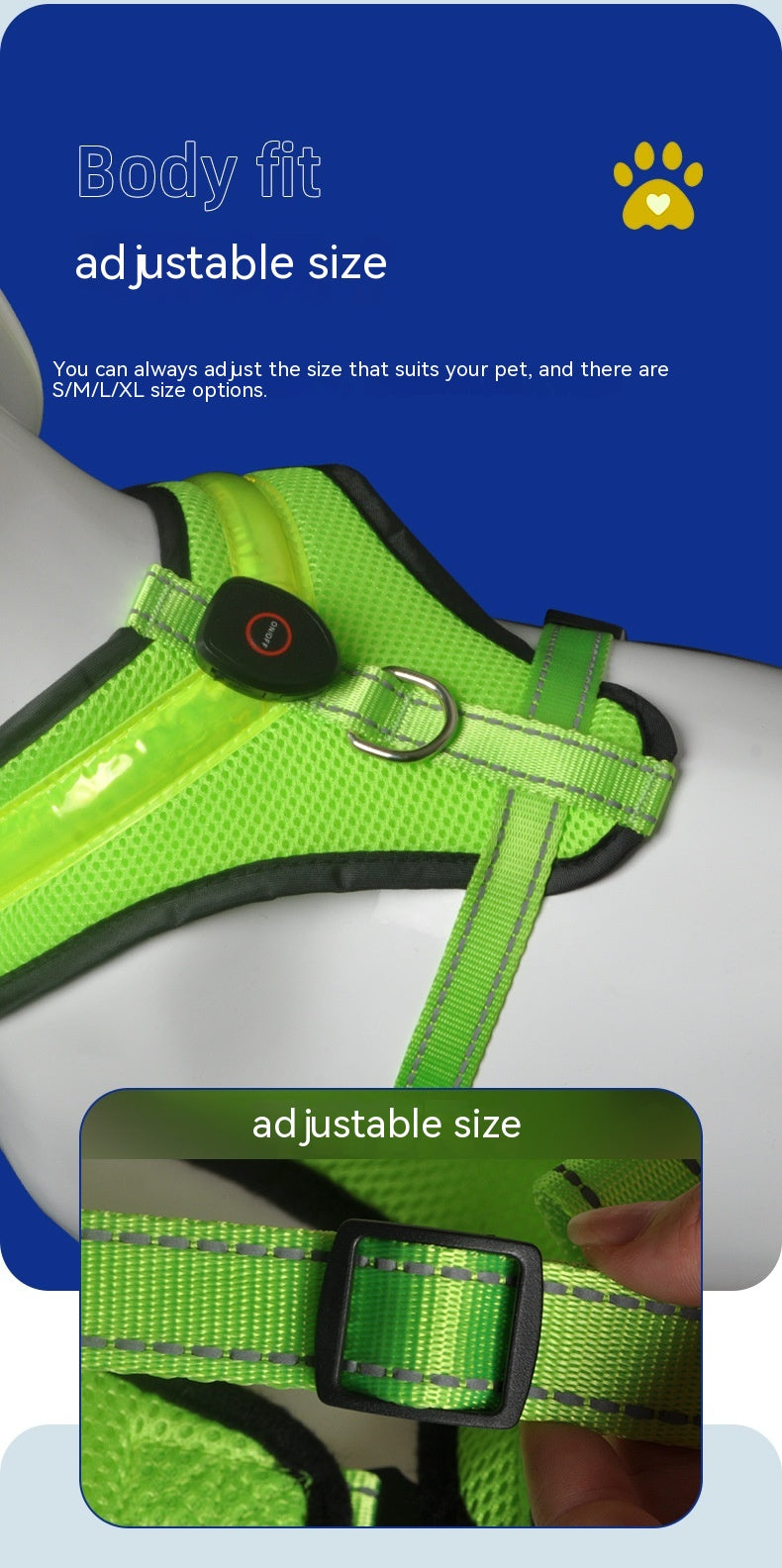 Pet Supplies LED Luminous Dog Chest Strap Rechargeable Mesh Luminous Harness Pet Products