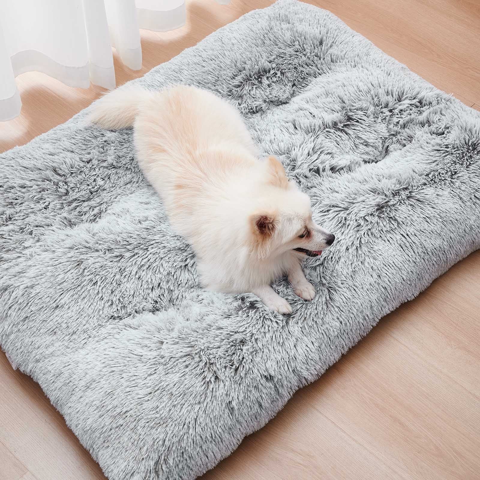 Fluffy Dog Crate Pad, Plush Faux Fur Dogs Bed For Dogs, Calming Anti Anxiety Cat Bed For Crate, Soft Warm Dog Crate Mat Non Slip Bottom