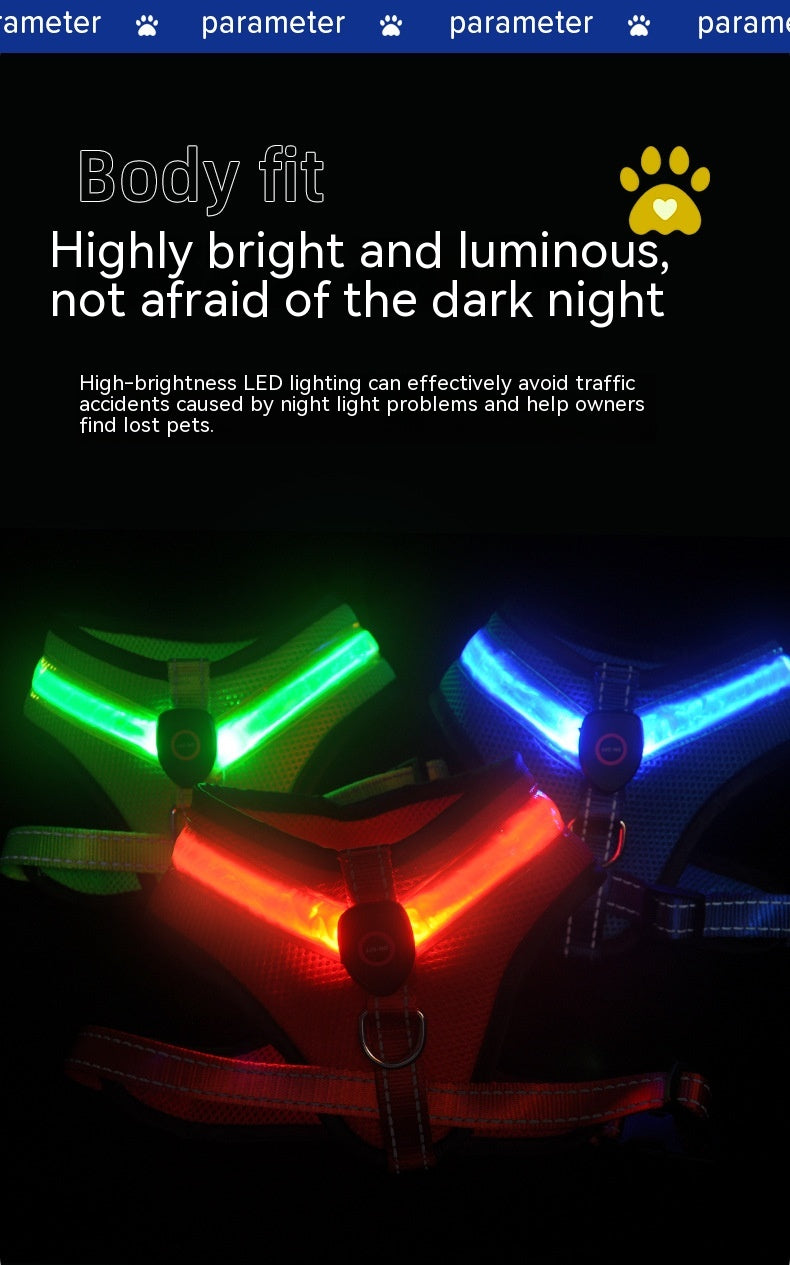 Pet Supplies LED Luminous Dog Chest Strap Rechargeable Mesh Luminous Harness Pet Products